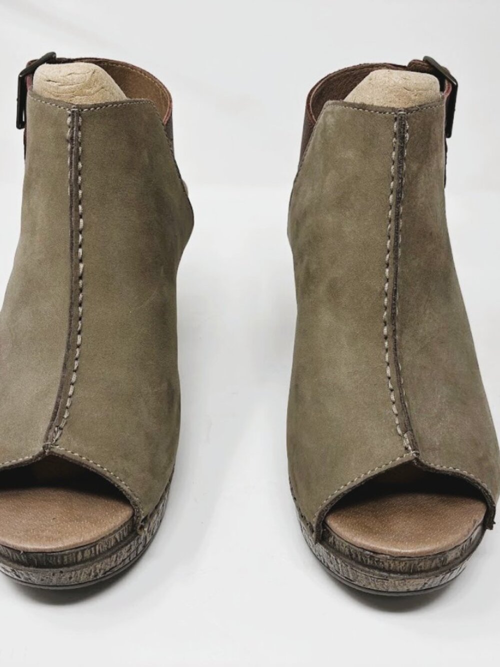 Dansko Season Taupe Suede Peep Toe Platform Wedge Clog Sandals Size 39 / US 8.5